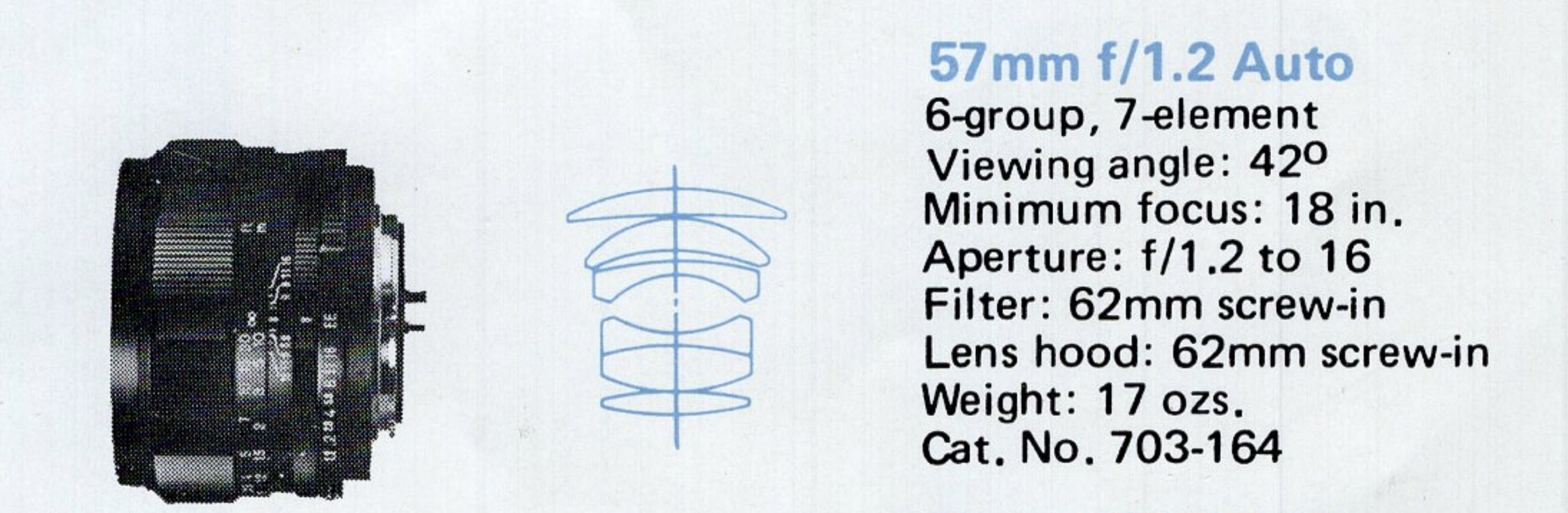 Konica Hexanon 57mm f1.2 Specifications and Diagram