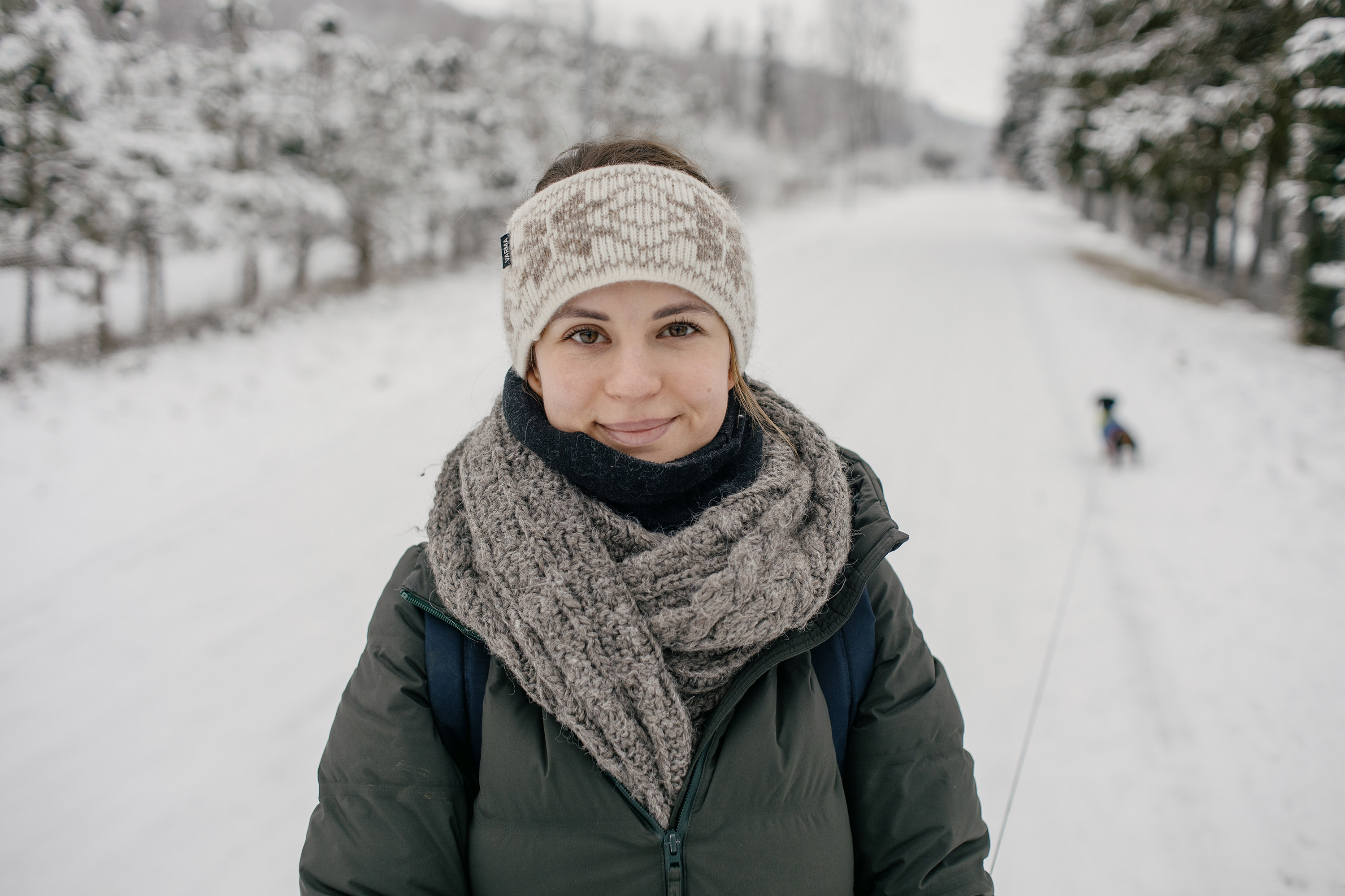 Portrait on the snowy road