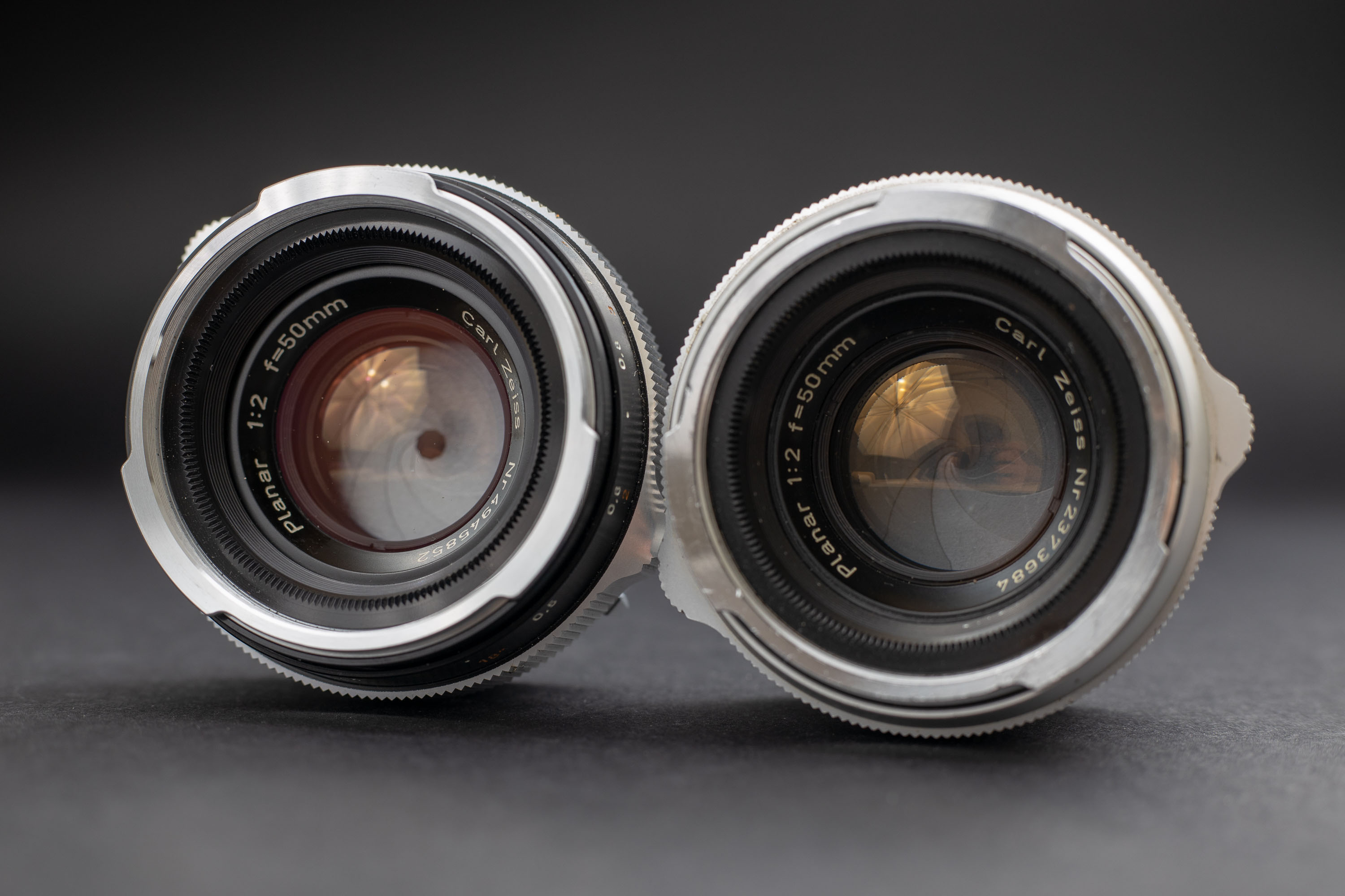 Carl Zeiss Contarex Planar 50mm f2 versions: Blitz and silver planars.