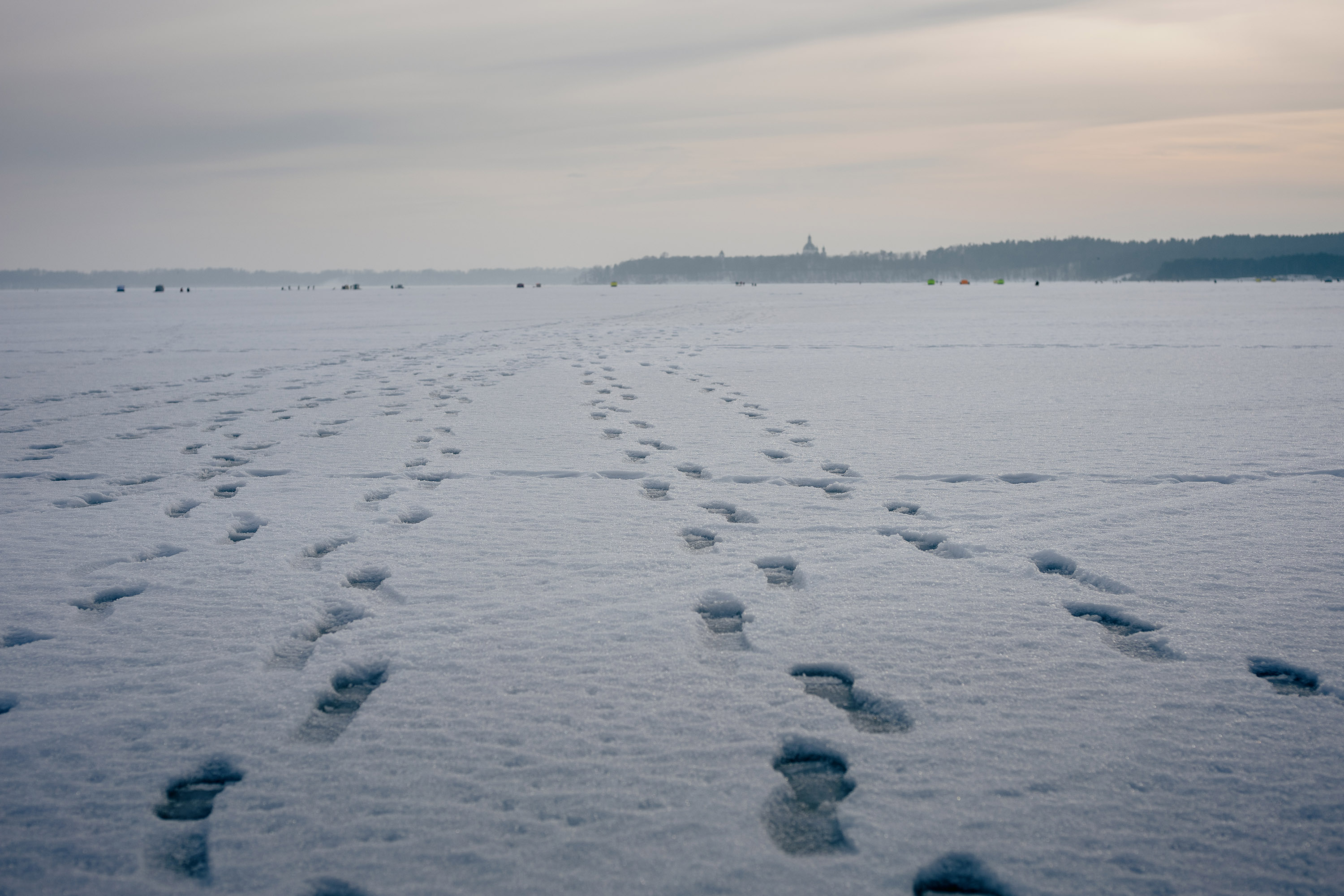 Footsteps on frozen lagoon - Contarex 50mm f2