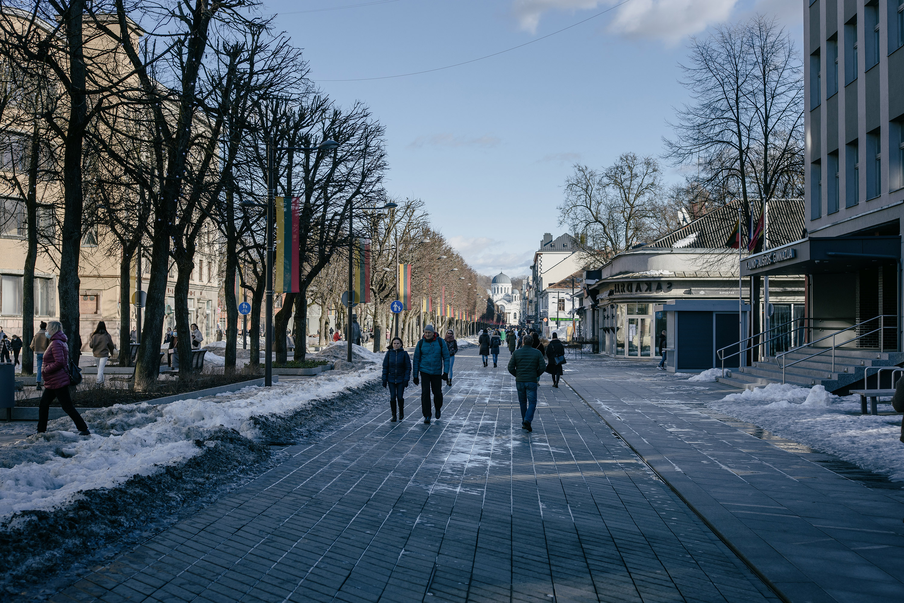 Liberty Avenue in Kaunas, Lithuania, during the February the 16th, the Independence day. Shot at f4
