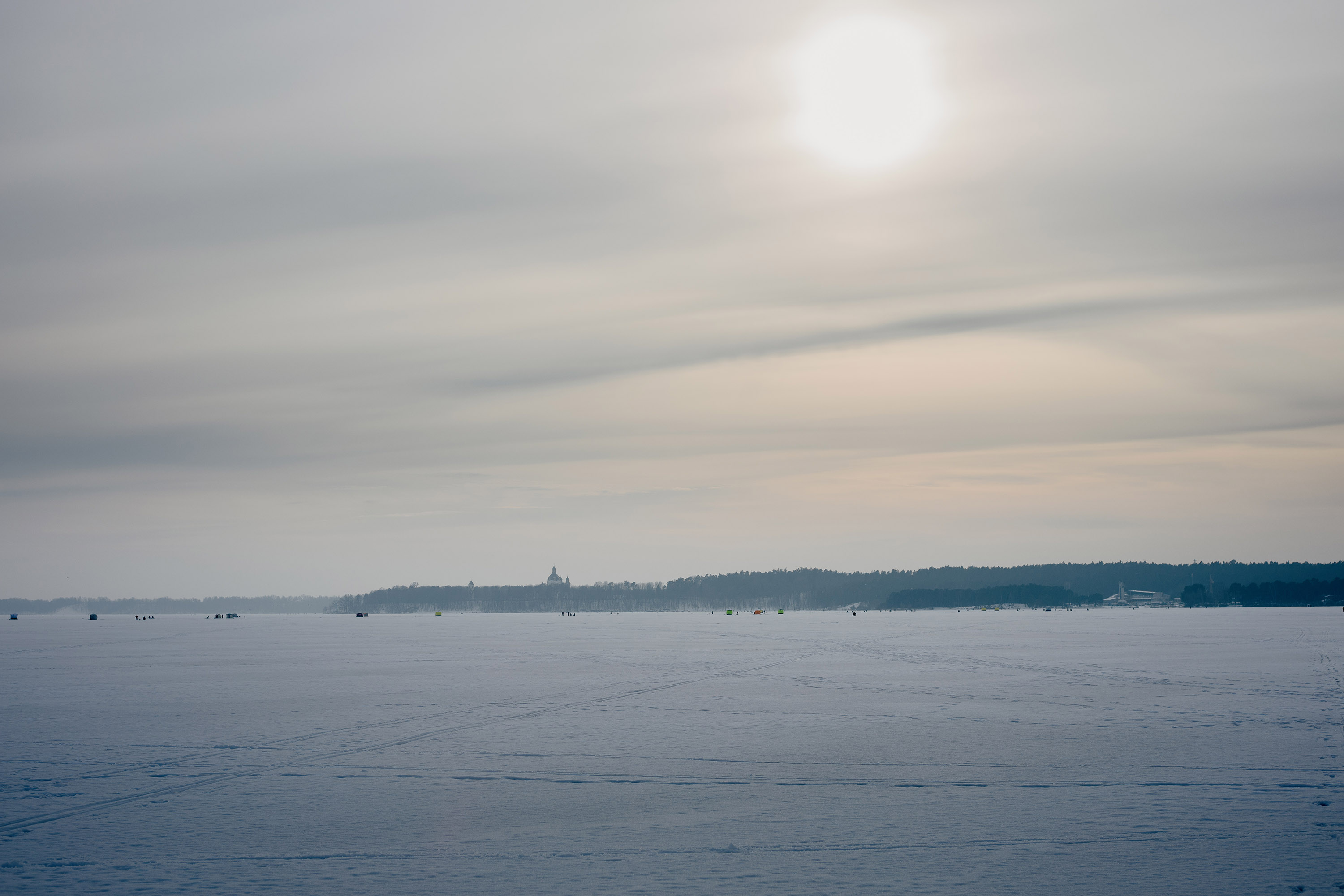 Kaunas lagoon is completely frozen over during winter - Contarex 50mm f2