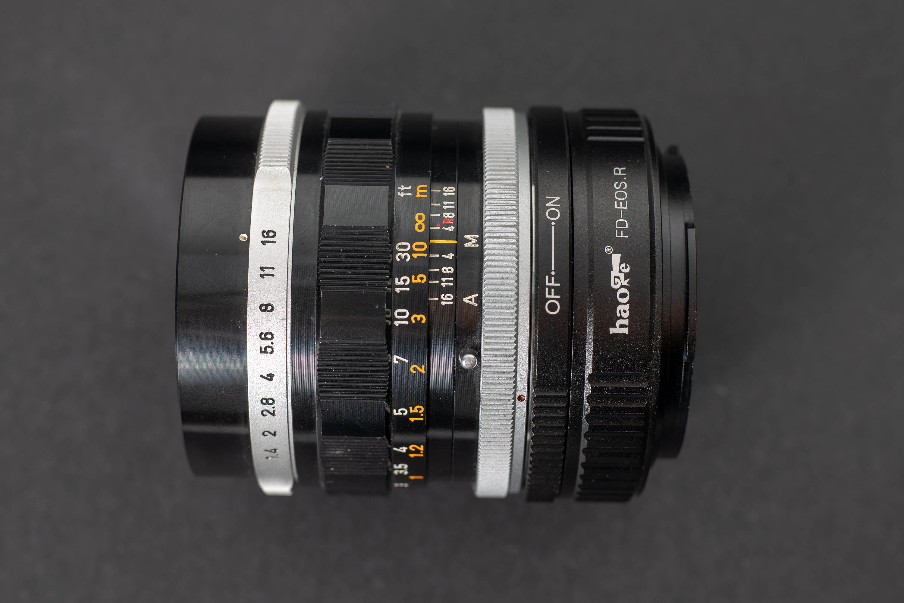 Canon FL 50mm f1.4 - Side with Haoge adapter