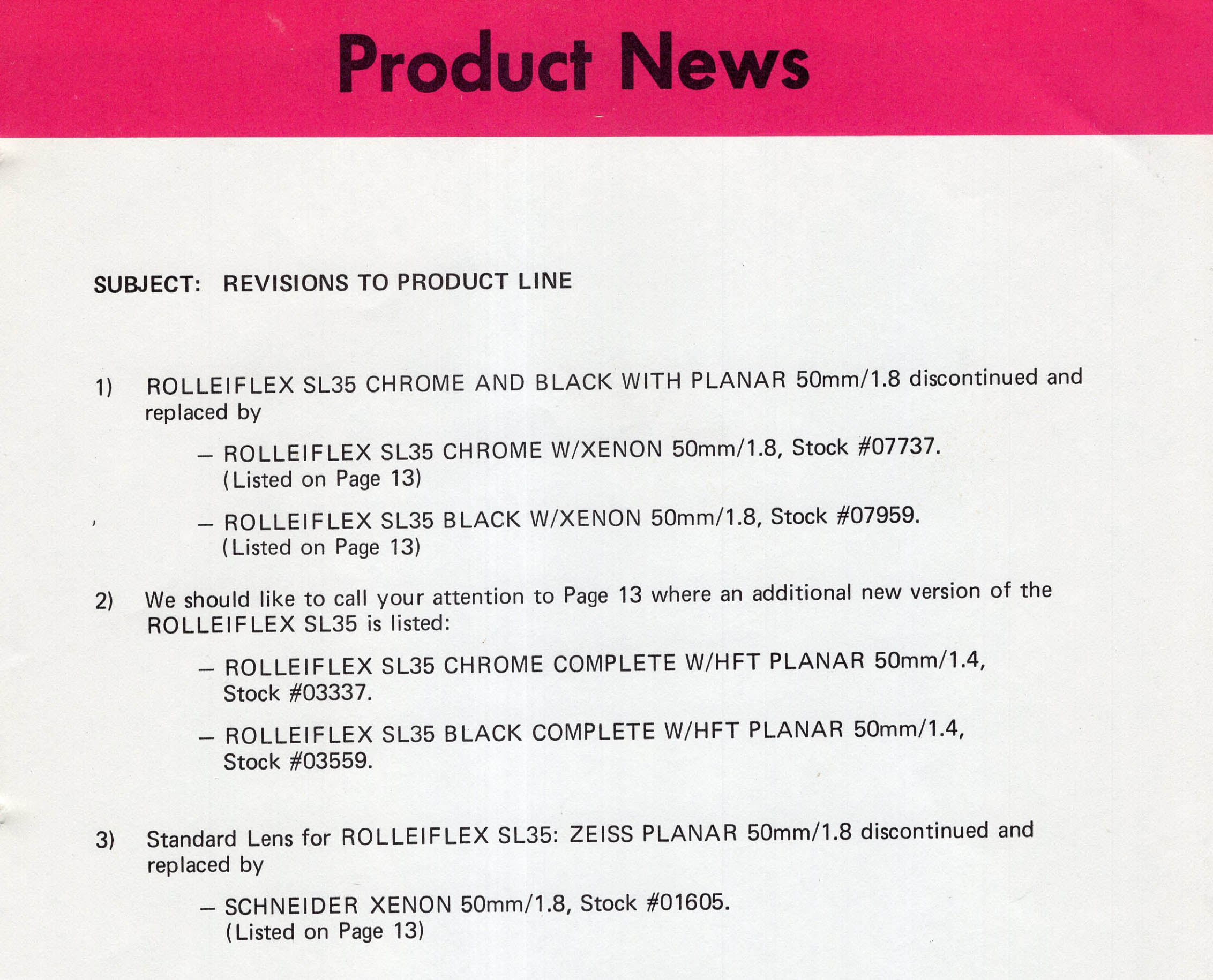 7 September 1973 - Rollei announcing the replacement of the standard lens.