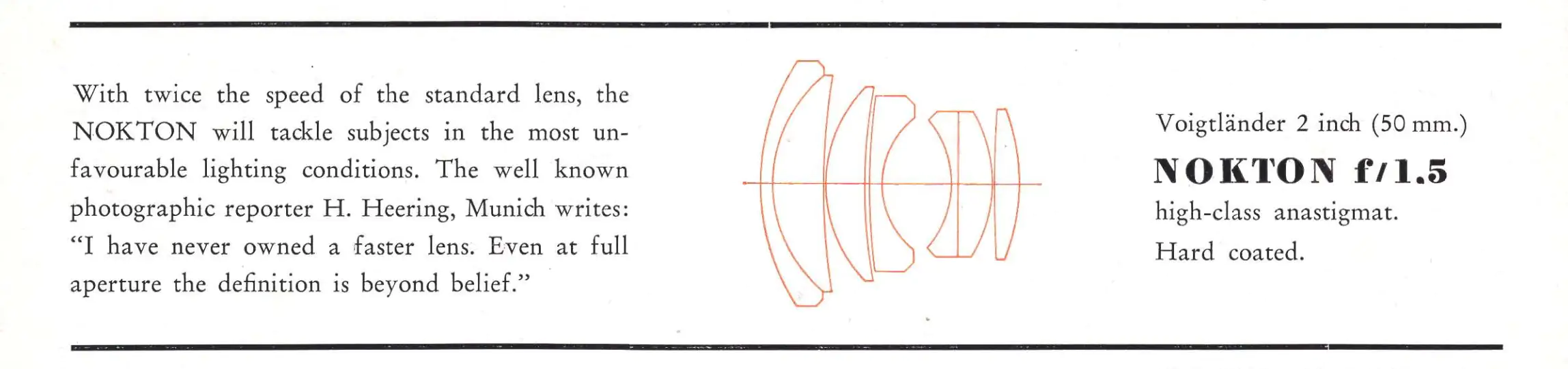 Extract from Voigtlander sales brochure describing the Nokton 50mm f1.5