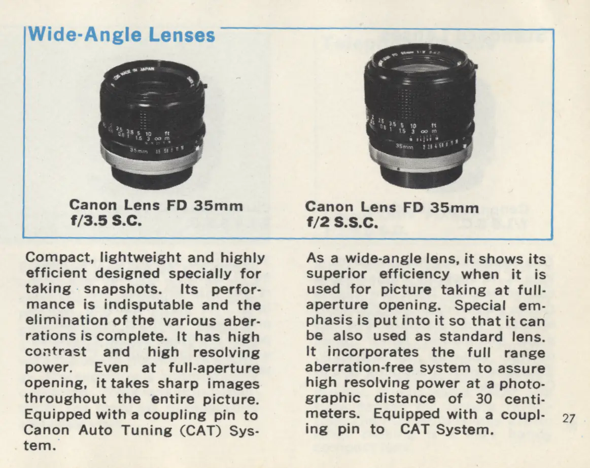 Canon FD wideangle lenses booklet
