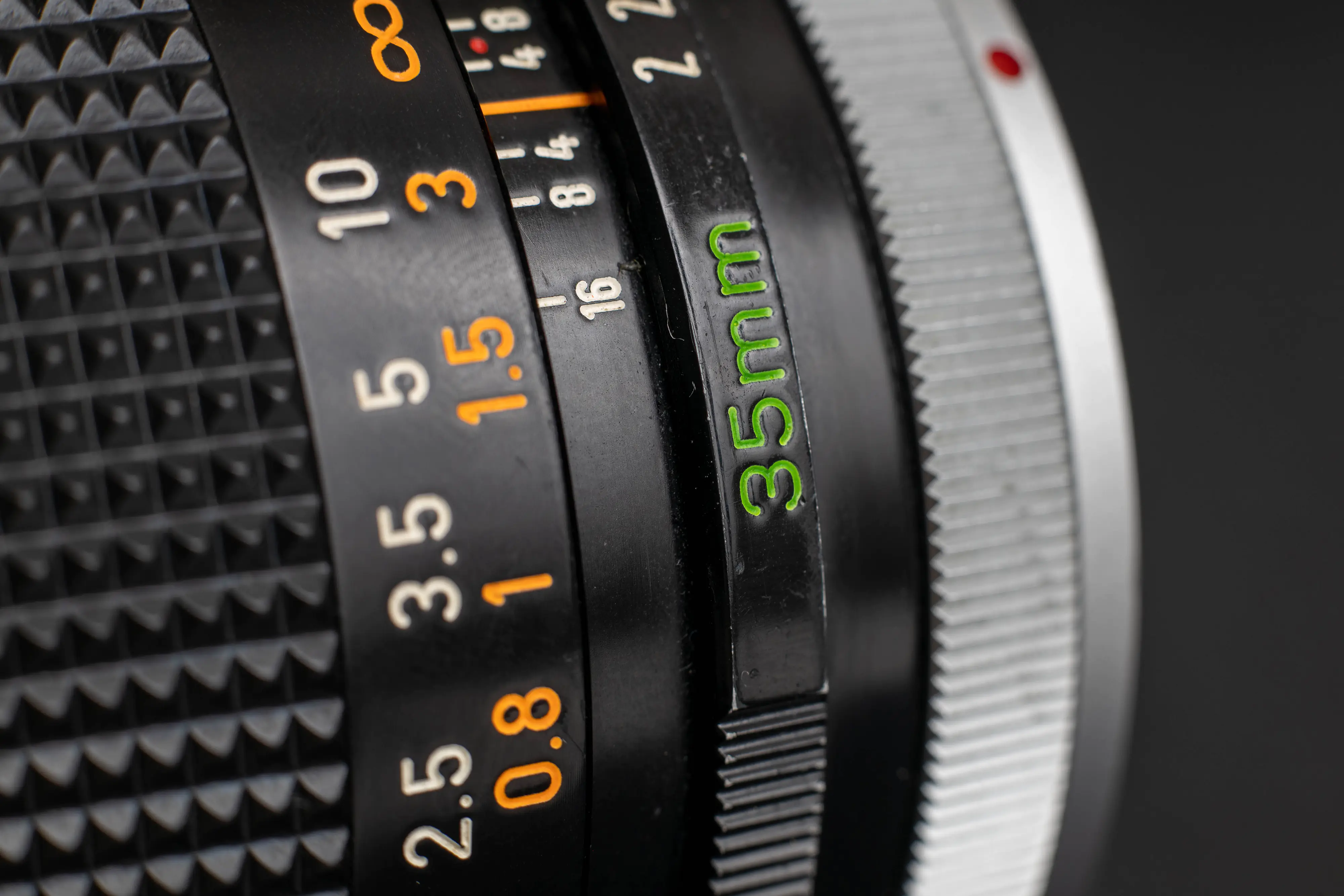 The attention to detail on the Canon FD 35mm f2 lens - the engravings are all in the metal, and just perfect.